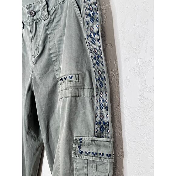 Sundance womens size 8 pants army green embroidery cotton tapered  boho, - Picture 3 of 12
